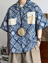 Men's Circular Embossed Print Contrast Color Half Sleeve Shirt SKUL40100