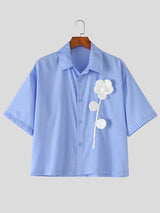 Men's Romantic Retro 3D Floral Applique Striped Boxy Short Sleeve Shirt SKUL77511