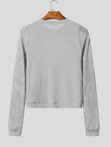 Men's Y2K High-Street Sheer Mesh Cropped Pointelle Knit T-shirt SKUL79540