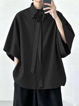 Men's Avant-Garde 3D Fabric Flower Rosette Collar Dropped Shoulder Wide Sleeve Shirt SKUL69619