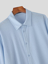 Men's Solid Color Textured Flared Sleeve Ribbon Shirt SKUL47938