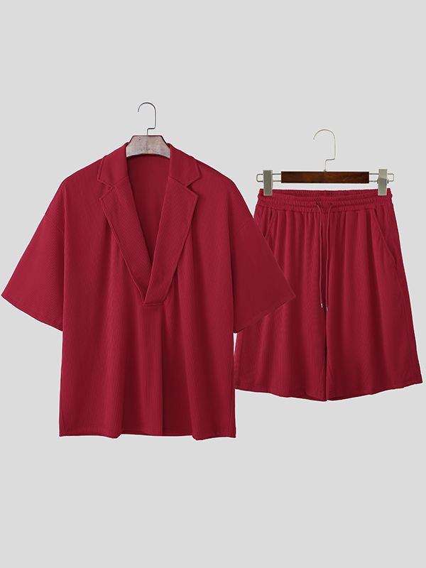 Men's Solid Color Textured Two Pieces Outfit SKUL50576