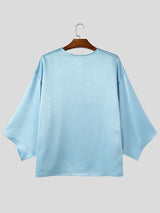 Men's Romantic Avant-Garde High-Shine Satin Kimono-Sleeve Flowy T-shirt SKUL80552