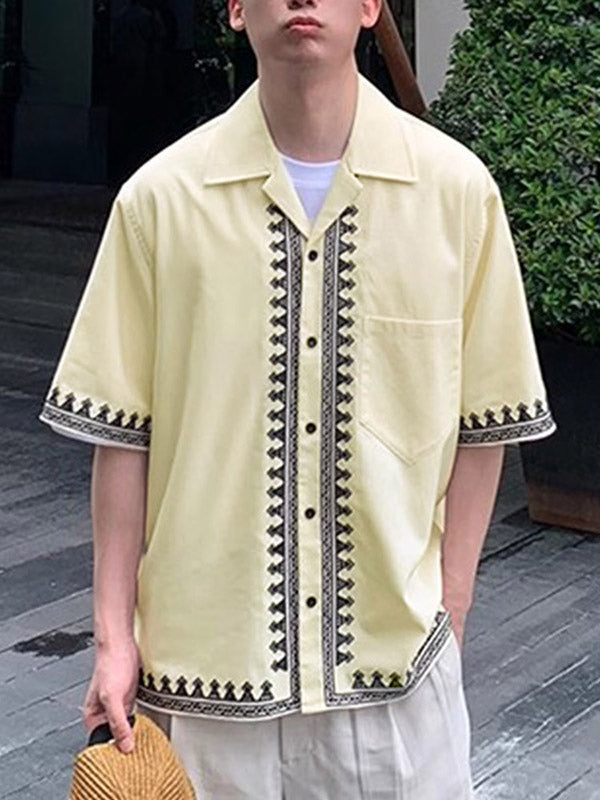 Mens Casual Cuban Collar Short Sleeve Shirt SKUL11569