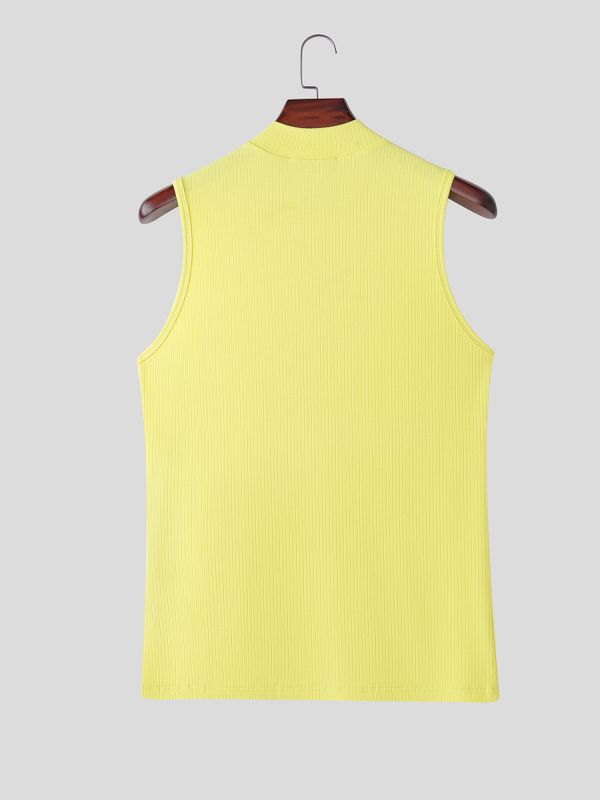 Men's Korean Minimalist Casual Ribbed Knit Half Zip Slim Fit Tank SKUL69704