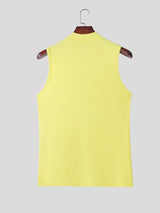 Men's Korean Minimalist Casual Ribbed Knit Half Zip Slim Fit Tank SKUL69704