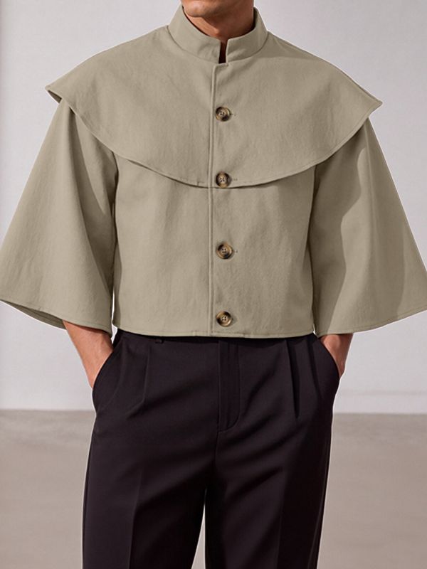 Men's Avant-Garde Party Cape Collar Cropped Wide Half Sleeve Stand Collar Jacket SKUL81101