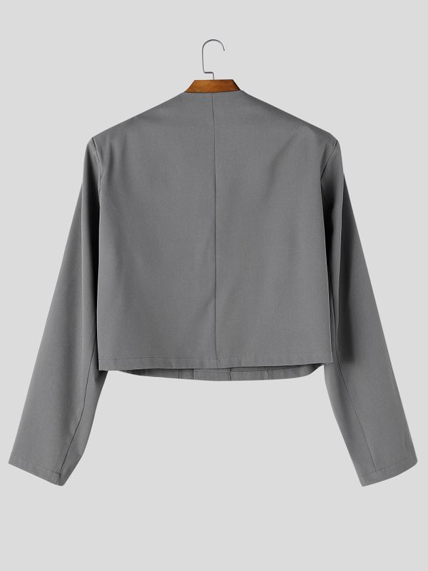 Men's Neo-Chinese Chic Evening Gala 3D Rose Flower Collarless Single Button Cropped Blazer SKUL85944