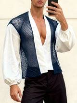 Men's Sheer Mesh Contrast Color Long Sleeve Shirt SKUL46095