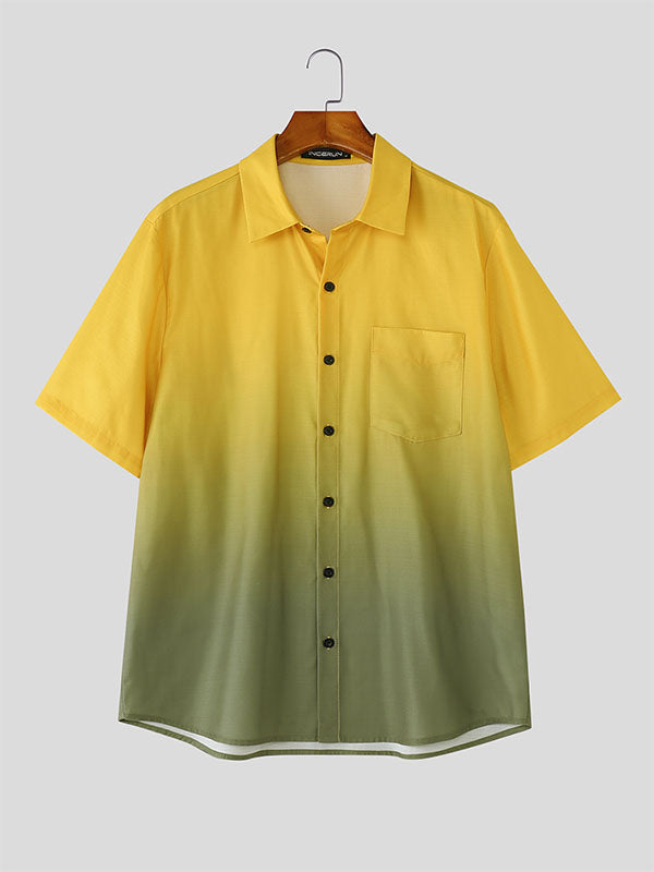 Mens Gradient Color Casual Short Sleeve Shirt SKUL17433