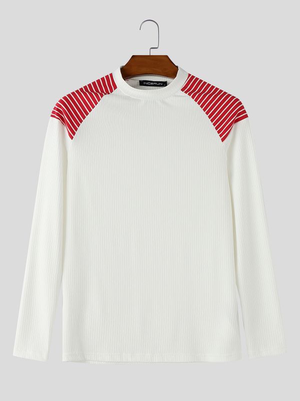 Men's Clean Fit Contrast Stripe Raglan Sleeve Muscle Knit T-shirt SKUL77515