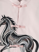 Men's New Chinese Style Horse Graphic Frog Button Cropped Shirt SKUL61179