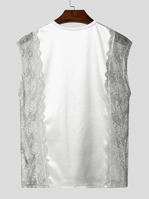Men's Number Print Lace Patchwork Tank SKUL22796