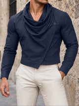 [Pre-order] Men's Smart Chic Evening Gala Draped Cowl Neck Asymmetric Wrap Cropped Shirt SKUL88513