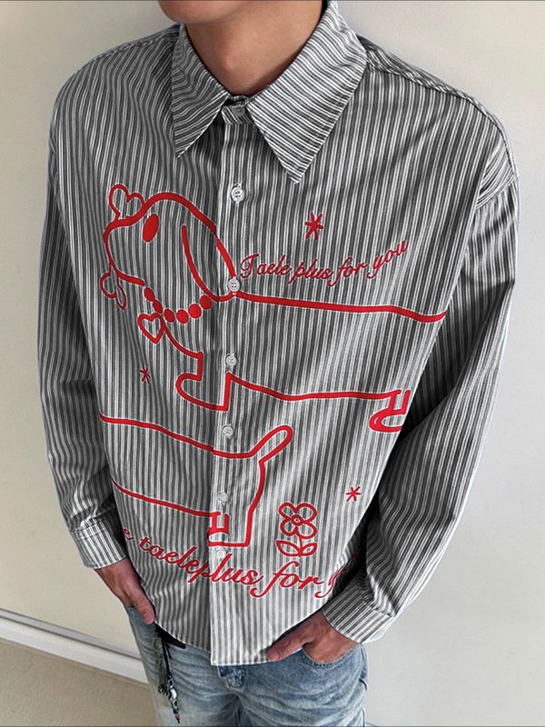 Men's Fun Print Stripe Long Sleeve Shirt SKUL39780