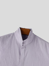 Men's Minimalist Textured Pleated Stand Collar Sleeveless Shirt SKUL72735