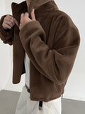 Mens Solid Zip Fleece Drawstring Hem Jacket SKUK41836
