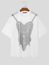 Mens Corset Print Semi-Sheer Short Sleeve T-Shirt SKUL13755