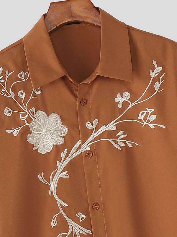 Men's Botanical Floral Embroidery Half Sleeve Shirt SKUL45338