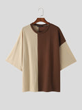 Mens Contrast Patchwork Texture Drop Shoulder T-Shirt SKUK46452