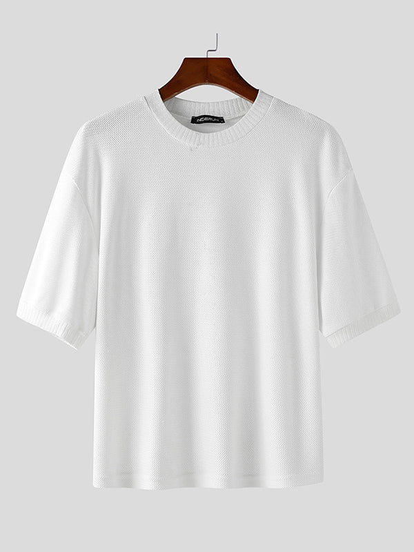 Mens Solid Color Hollow Short-Sleeve T-Shirt SKUL03119