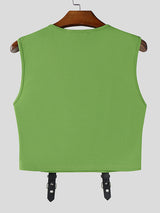 Men's Metal Buckle Patchwork Cropped Casual Tank SKUL22735