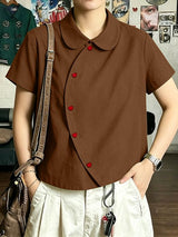 Men's Asymmetrical Slanted Placket Heart-Button Round Collar Shirt SKUL59567