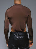 Mens Mesh Patchwork Half-Collar Long Sleeve Bodysuit SKUK33748