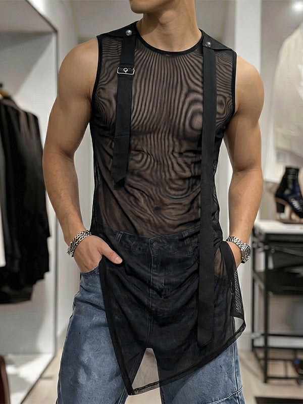 Men's Avant-Garde Sheer Mesh Asymmetrical Longline Tank SKUL71424