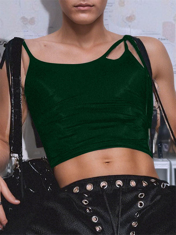 Men's Solid Color Lace-Up Patchwork Cropped Tank SKUL15375