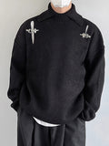 Mens Cutout Metal Buckle Knit Pullover Sweater SKUK41123