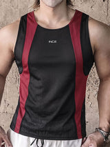 Men's Athletic Workout Contrast Color Breathable Mesh Crew Neck Fit Tank SKUL73593