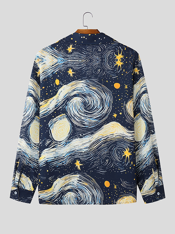 Mens Starry Sky Print Long-Sleeve Shirt SKUL02320