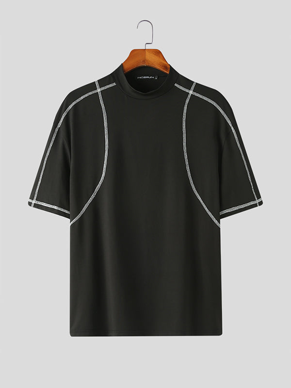 Mens Contrast Topstitching Techwear Short Sleeve T-Shirt SKUK12368