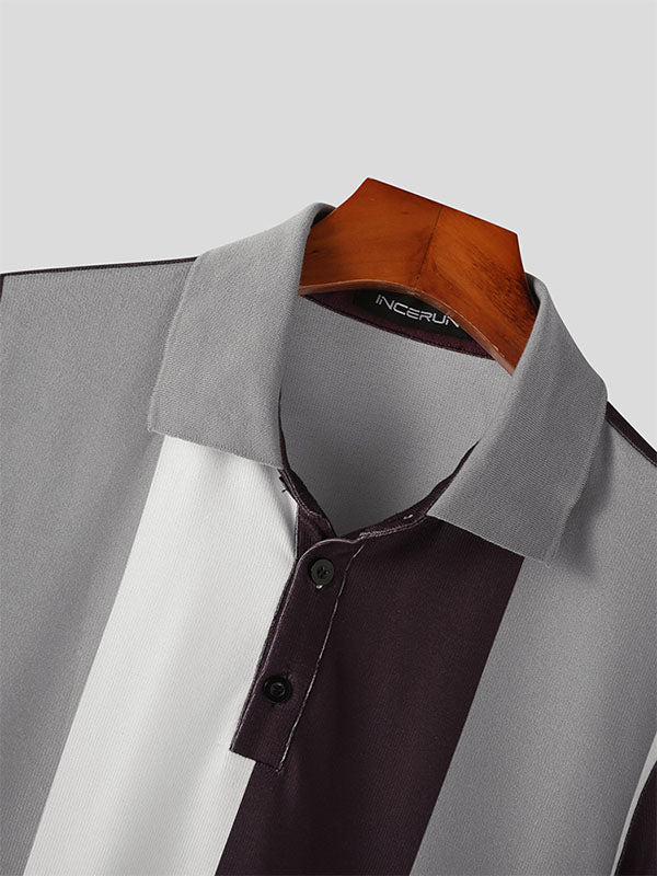Mens Wide Striped Knit Casual Golf Shirt SKUK02862
