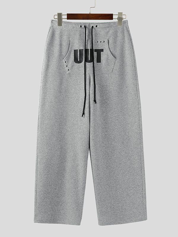 Men's Deconstructed Kangaroo Pocket Letter Print Wide Leg Pant SKUL36402