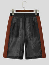 Men's See-Through Mesh Patchwork Wide Leg Front Pocket Loose Fit Short SKUL57798