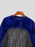 Mens Velvet Fringe Patchwork Long Sleeve T-Shirt SKUK40465