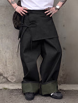Men's Retro Party Ribbon Wrap Front Turn-Up Wide Cuff Loose Pant SKUL80624