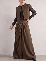 Men's Avant-Garde Stage Performance Asymmetrical Draped Pleat High Waist Floor Length Two Pieces Outfit SKUL77981