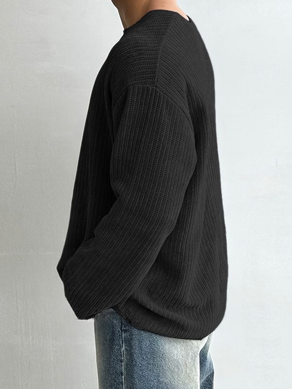 Men's Solid Color Textured Casual Long Sleeve T-Shirt SKUL38540
