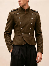 Men's Retro Party Double-Breasted Military Button Epaulet Long Sleeve Stand Collar Jacket SKUL80461