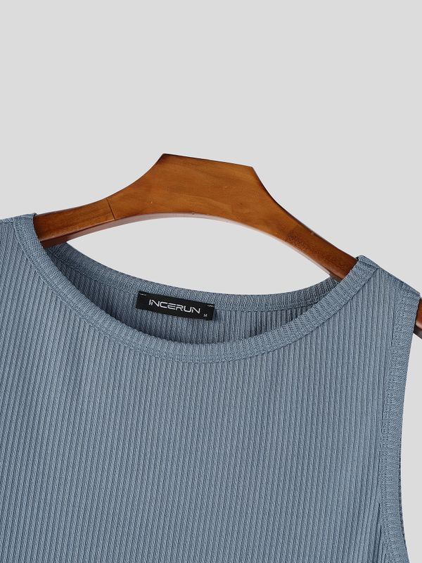 Men's Hardcore Bodybuilding Muscle Fit Ribbed Knit Crew Neck Tank SKUL68063