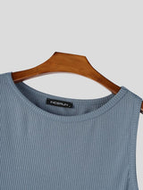 Men's Hardcore Bodybuilding Muscle Fit Ribbed Knit Crew Neck Tank SKUL68063