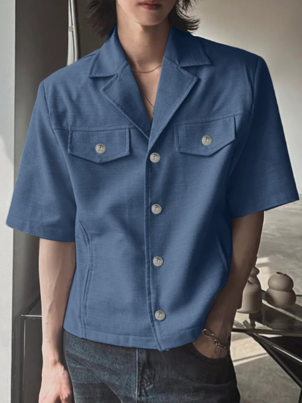 Men's Solid Color Loose Short Sleeve Shirt SKUL24795