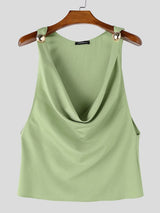 Men's Avant-Garde High Street Deep Cowl Neck Gold Metal Bead Sleeveless Tank SKUL72423