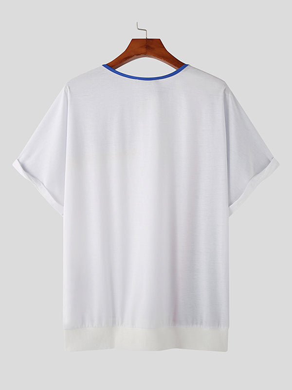 Mens Striped Color Block Quarter Button T-Shirt SKUK05963