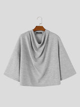 Men's Urban Casual Textured Knit Drop Shoulder 3/4 Sleeve Cowl Neck Two Pieces Outfit SKUL83167