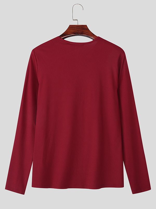 Men's Asymmetric Shoulder Design Textured Long Sleeve T-shirt SKUL43663