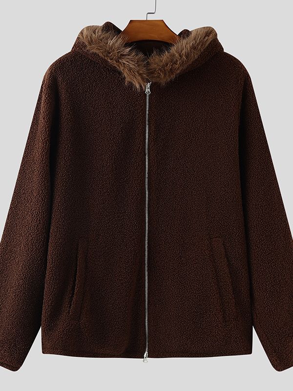 Men's Plush Hooded Long Sleeve Zip-Up Hoodie SKUL37705